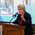 Professional baseball player Lois Young delivers remarks after being inducted into the Tuscarawas County Sports Hall of Fame. Photo by Solid Rocks Photos.